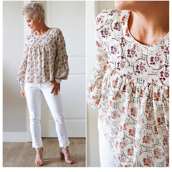 Floreat Tops - Floreat beaded peasant blouse